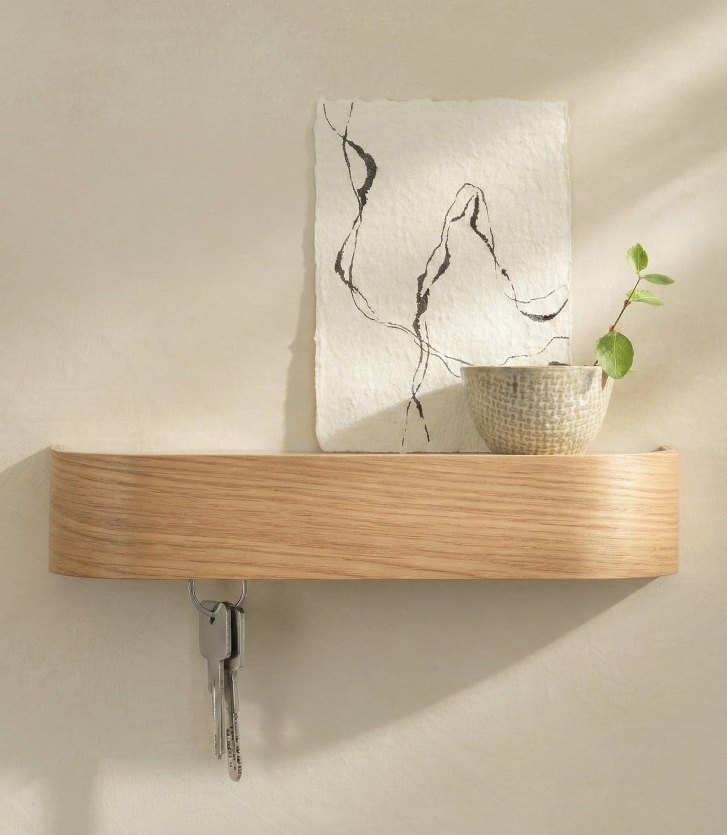 Kazai. Key Holder 'Toke' | Minimalist Key Hook Design from Berlin | Modern Key Holder Wall Mount with Wooden Shelf | Key Rack for Wall as Entryway Organizer | Oak