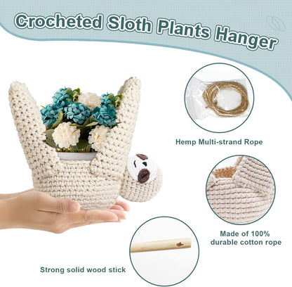 MANOPAWS 2Pcs Macrame Plant Hanger Crochet Sloth Hanging Planter Sloth Gifts,5 Inch Animal Wall Hanging Plant Holder for Plant Sloth Lovers, Home Decor Indoor Outdoor Plants Succulent Gifts (2)