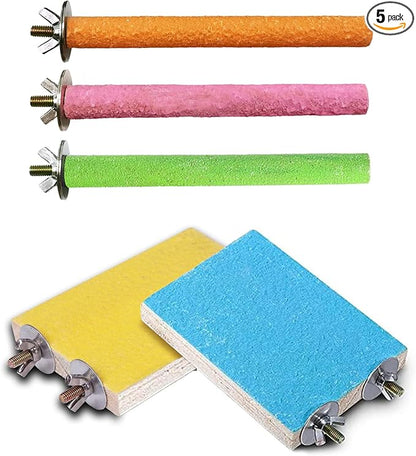 Hamiledyi 5 Pcs Parrot Perch Stand Natural Wood Bird Perch Stand Platform Paw Grinding Sticks Cage Accessories Exercise Toys for Budgies Parakeets Cockatiels Conures Lovebirds