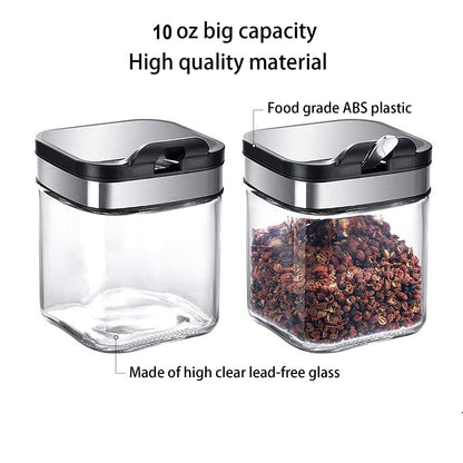 SvaTao Condiment Jar Spice Container with 304 Stainless Steel Lids and Spoons,Clear Glass Condiment Canisters Pots Seasoning Box Salt Container Sugar Bowl Set of 2 for Kitchen, Counter, Food Storage