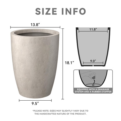Kante 18.1" H Tall Round Concrete Planter for Outdoor Indoor, Modern Decorative Plant Pots with Drainage Hole & Rubber Plug for Home & Garden Weathered Concrete