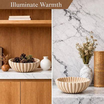 ZJSYTQS Large Modern Ruffle Bowls, Artificial Stone Decorative Catch All Bowl for Kitchen Counter and Entryway Table, Handcrafted Fruit Bowls and Key Bowl for Home Decor(Beige)