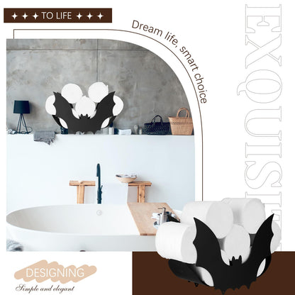 Novabright Black Bat Toilet Paper Roll Holder Halloween Gothic Bathroom Storage Decor Metal Witch Wall Mounted Toilets Paper Holder Funny Tissue Storage Organizer for Washroom Rack Art