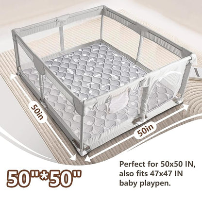 Baby Play Mat, 50x50 Playpen Mat with Super Soft Touch, Activity Mat with Upgraded Anti-Slip Bottom, Machine Washable Crawling Mat for Floor & Picnic (Boho Gray)