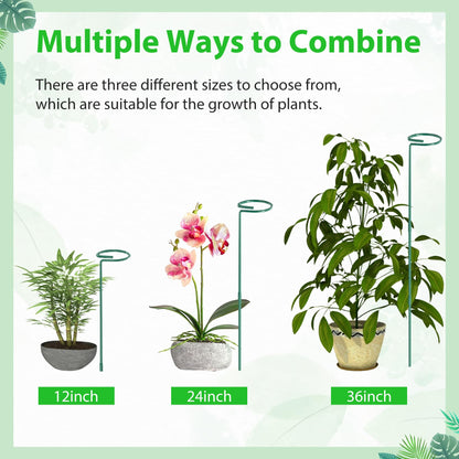 Unves 12 Pack Plant Support Stakes, 36 Inch Garden Plant Stakes, Three Sizes(36 or 24 or 12 Inch) Single Stem Plant Cage for Outdoor Indoor Plants, Sunflower, Tomatoes with 100 Pcs Twist Ties