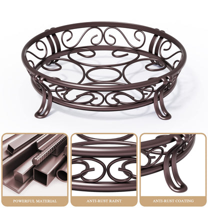 Yimobra Metal Plant Stand for Outdoor Indoor, Heavy Duty Flower Pots Holder Rustproof Wrought Iron Planter Stands Garden Round Supports Rack for Planter 11.8 Inches, Bronze Brown