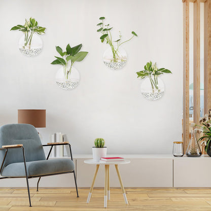 Hanging Wall Planters Pack of 6 Glass Plant Pots Round Wall Vases for Flowers Hanging Propagation Station Glass Plant Holder Wall Terrariums Plant Container