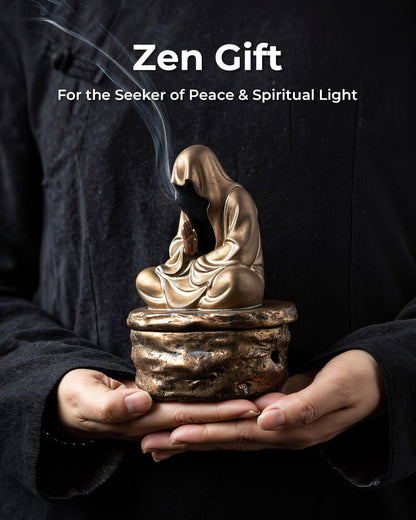 TEAVOR Ceramic Incense Burner for Cone & Coil – Faceless Buddha Statue for Protection, Evil Spirit Cleansing & Zen Meditation, Home Decor to Ward Off Negativity