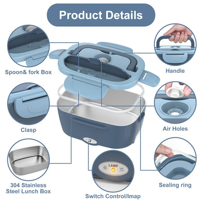 Electric Lunch Box Food Heater, 3 in 1 Ultra Quick Heated Lunch Boxes for Adults, 12V/24V/110V Portable Food Warmer for Car/Truck/Office With Fork Spoon and Insulated Carry Bag