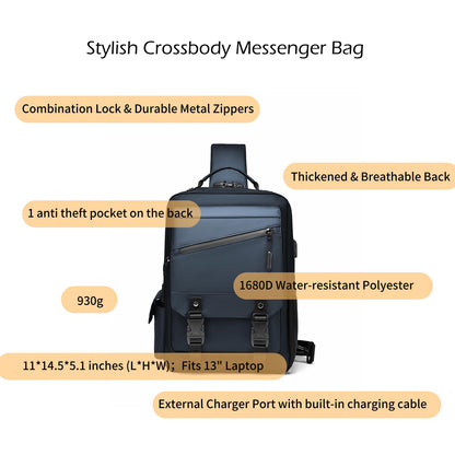 Leaper Anti-Theft Crossbody Sling Bag：one-handed quick-open lock in 3 seconds & hidden zippered pockets for Travel, Work & Daily Commute, DarkGreen