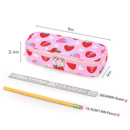 mibasies Girls Pencil Case for Kids, Multi-Slot Pencil Pouch, Assorted Strawberry Red
