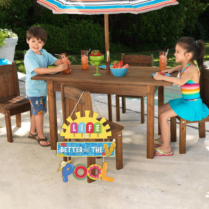 HOURIA Life is Better at The Pool Wood Hanging Sign,11.8 * 13.9 Inch Summer Sunshine Popsicle Swimming Pool Decor,Funny Pool Decorations for Outdoor Beach Party