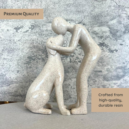Pozbee Dog Owner Sculpture 8x6 inch, Stone Resin Dogs Statue, Loss of Dog Sympathy, Home Office Desk Shelf Decor Accent, Cute Pet Gift for Puppy Moms (Sandstone)