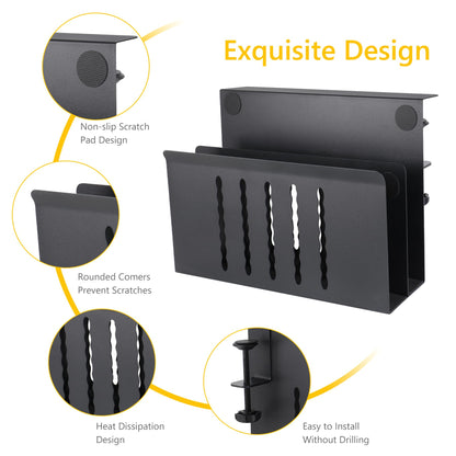 Desk Side Storage Under Desk Laptop Holder, No Drill Hanging Desk Organizer with Pen Holder, Clamp-On Table Side Tray Desktop Organization Mount for Office and Home (White)