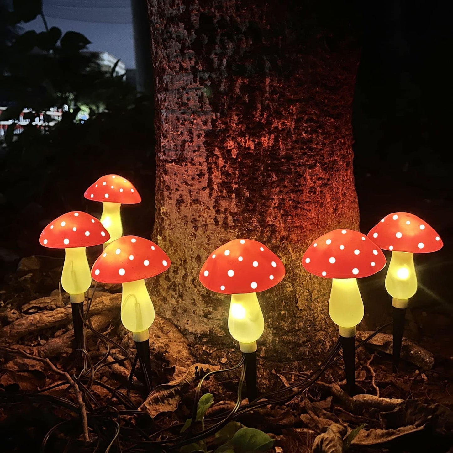 Windpnn 8-Pack Red Solar Mushroom Lamp, 8 Modes, Outdoor Waterproof, for Garden Decor, Christmas, Halloween, Yard, Lawn