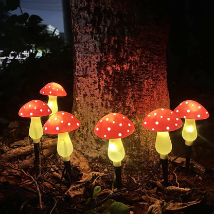 Windpnn 8-Pack Red Solar Mushroom Lamp, 8 Modes, Outdoor Waterproof, for Garden Decor, Christmas, Halloween, Yard, Lawn