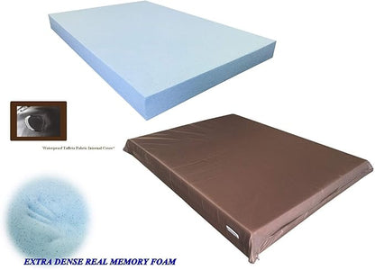 High Density Solid Blue Cooling Gel Infused Memory Foam Pad Dog Pet Bed + Internal Waterproof Cover (55x47x4 Inches (2pack))