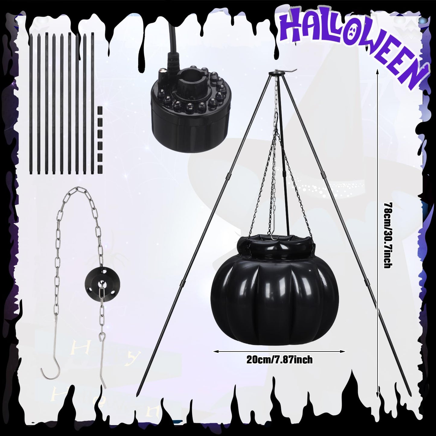 Knitgrip Set of 6 Halloween Outdoor Decorations 3 Light up Halloween Witch with Stake Witches Cauldron with Tripod Mist Maker with LED Light for Outdoor Garden Yard Lawn Porch Haunted Party Decor