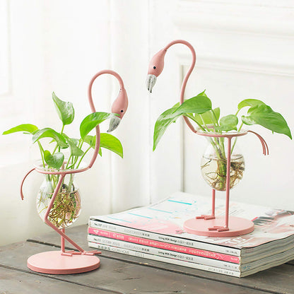 Pink Flamingo Hydroponics Planter Bulb, Propagation Planter for Home Office Desk Decor (Pink, Upright)