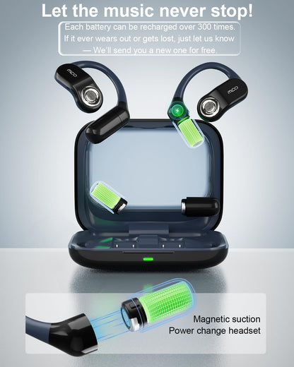 OJW Open Ear Headphones, Unlimited Power Earphones with Case & Replaceable Battery, OWS Bluetooth 5.4 Wireless Headphone with Mic, IPX7 Waterproof Headset for Sports, Compatible with iPhone & Android