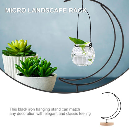 COHEALI Ornament Display Stand Moon-Shaped Iron Hanging Planter Rack Micro Landscape Vase Holder for Home Décor and Hanging Terrariums