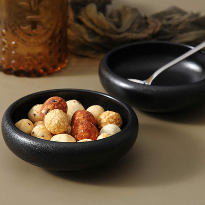 Uaral Soy Sauce Dishes Sushi Dipping Bowl Pinch Bowl Stoneware Black Small Serving Dish Set 3.75 Inch(4.5 oz,Texture Black)
