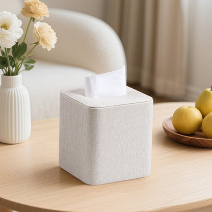 Cretkhp Square Linen Tissue Box Cover with Magnetic Closure, Modern PU Leather Tissue Box Holder for Bathroom Vanity NightStands Bedroom Office Desk, Stylish Cube Tissue Holder