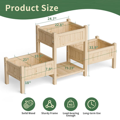 Mashomdec Extra Large Wooden Raised Garden Bed with Legs & Storage Shelf 3 Tier Outdoor Elevated Planter Box for Patios/Herbs/Flowers/Vegetables, Easy Assembly, Natural