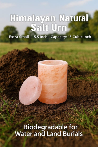 Himalayan Salt Urn for Ashes – Extra Small, Classic Cylinder Shape, 15 Cu in – Biodegradable Cremation Urn for Child or Pets – Hand-Carved Memorial Urn – Eco-Friendly Burial Option