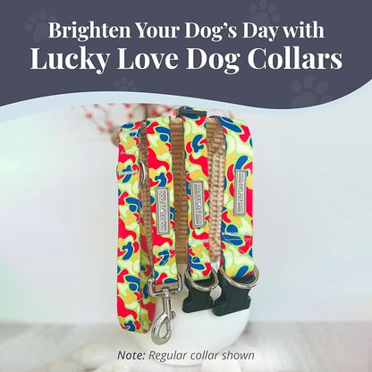 Lucky Love Dog Martingale Dog Collar & Leash - Adjustable, No-Slip, Durable, Comfortable, Soft Webbing, & Stylish Patterned Collar & Leash Set for Male and Female Dogs - Oscar Combo, Medium