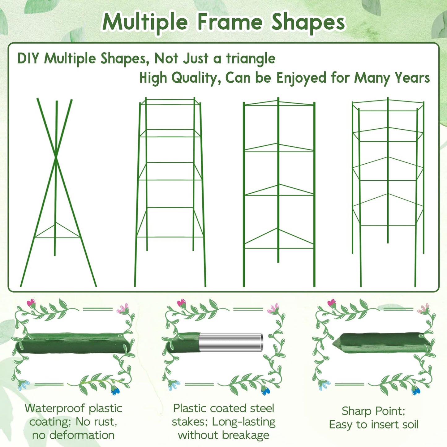 Riare 6 Pack 5.2 FT Tomato Cages for Garden- 63inches Heavy Duty Garden Stakes, Adjustable Tall Tomato Plant Support Tomato Trellis Cage for Pots, Raised Garden Bed, Climbing Vegetables Plants Flowers