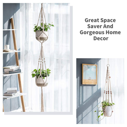 Mkono Macrame Plant Hangers and Ceiling Hooks Set of 8 Indoor Hanging Planter Basket Wall Decorative Flower Pot Holder for Indoor Outdoor Home Decor Gift Box