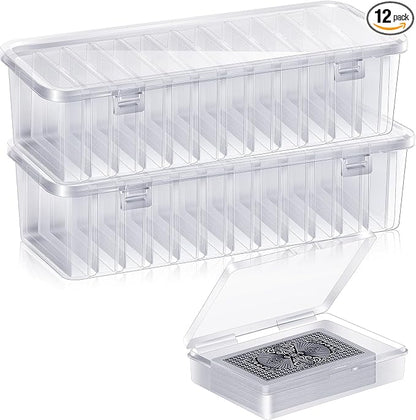 24 Pcs Playing Card Box, Clear Trading Card Storage Organizer 3.86 x 2.91 x 0.94 Inch Plastic Card Deck Case Snap Closed Holder Storage Organizer for Gaming Cards, Business Card Storage (24)