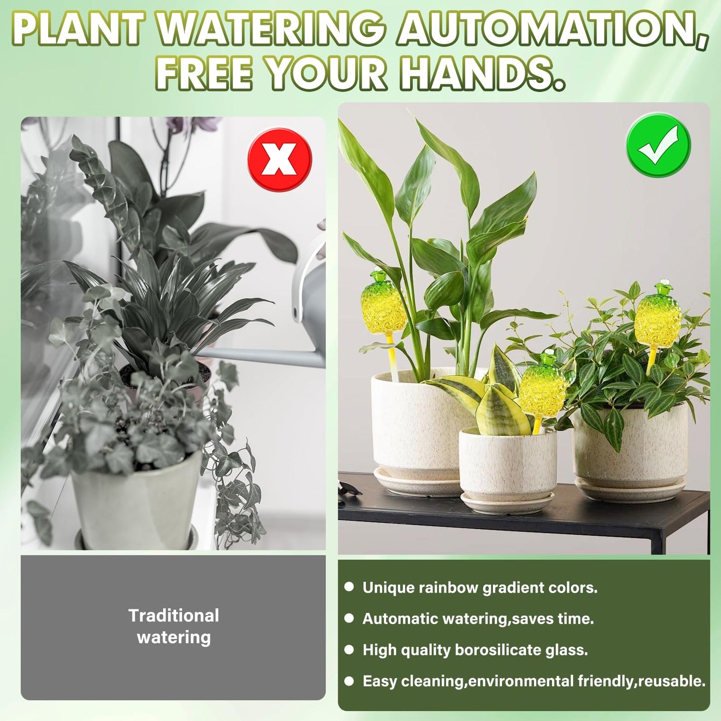 Plant Watering Globes,Self Watering Pots for Indoor Plants,Self Watering Planter Insert,Glass Plant Watering Devices,10 oz Slow Release Automatic Watering Spikes,Bonus Garden Shears