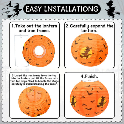 10-Pack Halloween Paper Lanterns Set – 10" Hanging Pumpkin Skeleton Bat Spider Witch Lanterns for Indoor Outdoor Halloween Party, Porch, Classroom Decorations