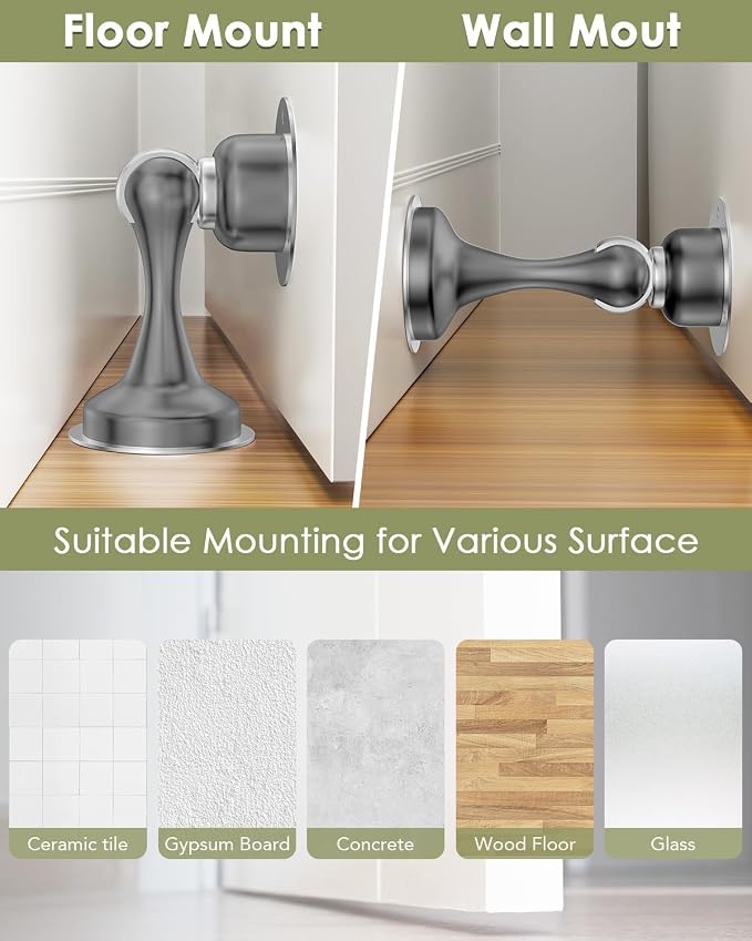 Door Stoppers Magnetic Door Catch, Stainless Steel Magnetic Door Stop 2 Pack, Double-Sided Adhesive Tape, No Drilling, Screws for Stronger Mount, Holder Your Door Open for Wide Doors