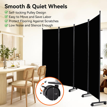 Room Divider 88''W Wall Divider for Room Partition (Heavy Duty Base) 4 Panel Partition Room Dividers, Freestanding Room Divider Screen Separation W/Wheels Folding Privacy Screen Panel Space Separator