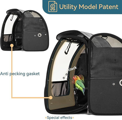 Petsfit Bird Carrier Medium Size with Stainless Steel Bowl, Parrot Backpack Includes Slide Tray for Easy Cleaning, 13" x 10" x 16"