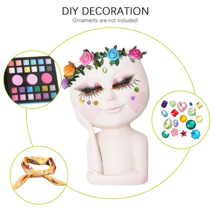 CASANIA Closed Eyes Girl Head Planter Pot with Drainage Hole, Resin Face Planter for Succulents Small Plants, Indoor Outdoor Whimsical Decor for Home Garden Office, Gift for Plant Lovers