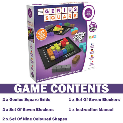 The Genius Square from The Happy Puzzle Company – Game of The Year Award Winner, 60000+ Solutions STEM Puzzle Game. Roll Dice, Race Your Opponent to Fill Grid with Different Shapes!