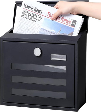 Locking Mailbox Wall Mounted Vertical- Jssmst mailboxes with Key Lock Large Capacity, Key Lock Drop Box Large Capacity with Galvanized Cover and Rust-Proof Metal, 13 x 11.8 x 4.1 Inch SM-HPB918