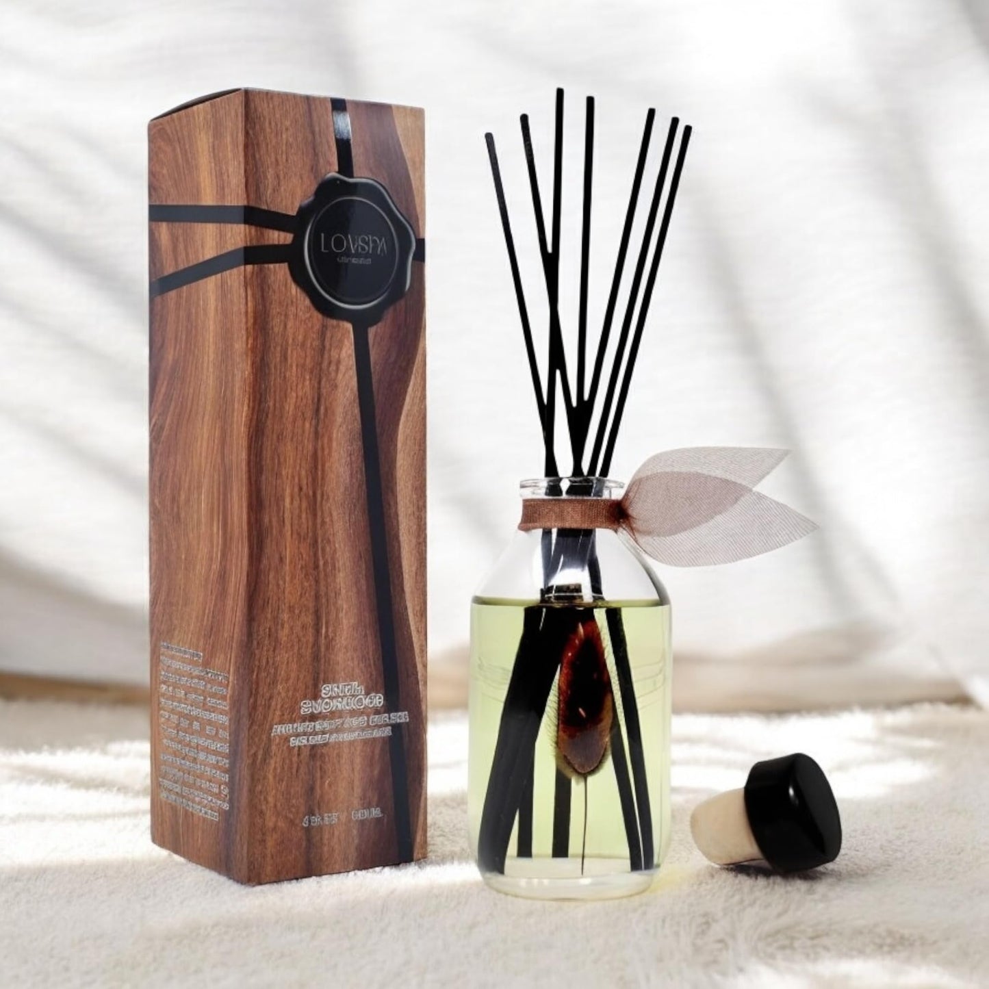 LOVSPA Reed Diffuser Set, Smoked Vanilla Scented Oil Diffuser with Sticks, Home Fragrance Accessories for Bathroom Shelf Decor, Aroma Diffusers for Home or Office Fall Decor, USA Made
