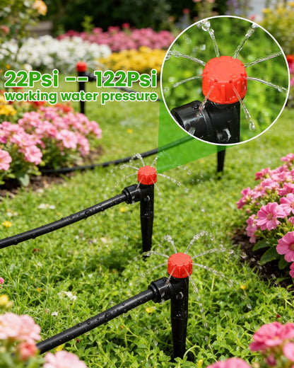 Landtouch 36 Pack Drip Irrigation Parts, Quick Connect 8-Outlet Adjustable 360° Emitters for Garden & Farm Irrigation Systems