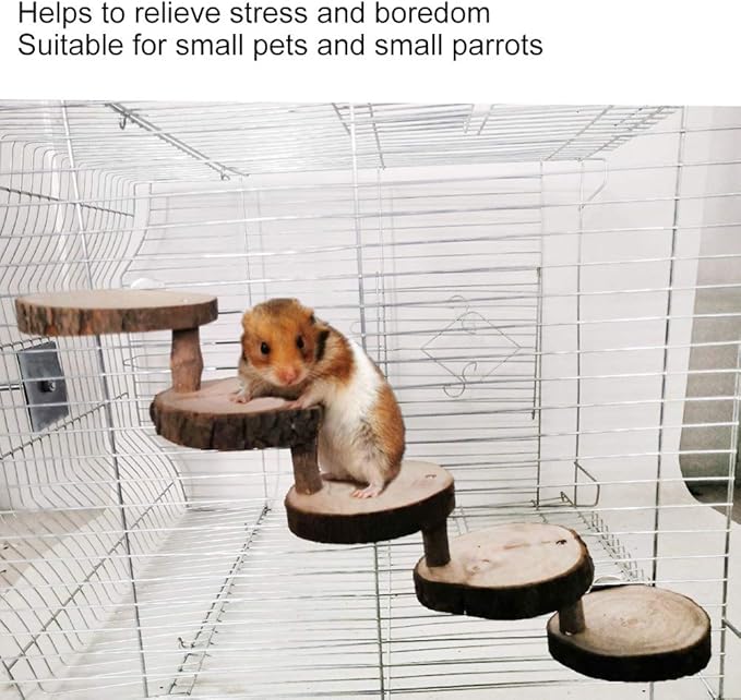Wooden Hamster Ladder, 5 Layers Parrot Toy Climbing Stairs Pet Toys Perches Cage for Pet Playing Relaxing