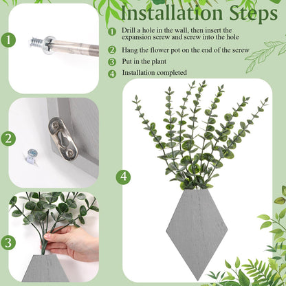 Chunful Wooden Wall Planter Decor Hanging Fake Plants Greenery Flowers Holder Vase Boxes for Wall Farmhouse Bohemian Living Room Bedroom Kitchen Office Indoor Decoration (Light Gray,2 Pcs)