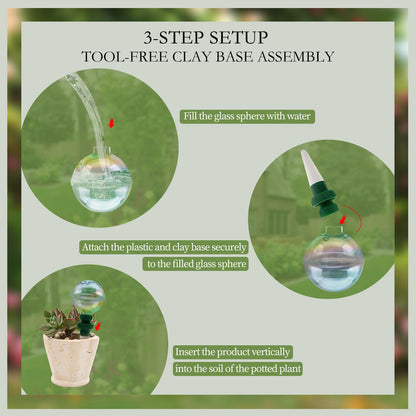 Floreevo 4 Pack Glass Self-Watering Globes for Plants, 6oz Automatic Plant Waterer Bulbs with Terracotta Slow Release Spikes, Vacation Indoor Outdoor Houseplant Watering Devices