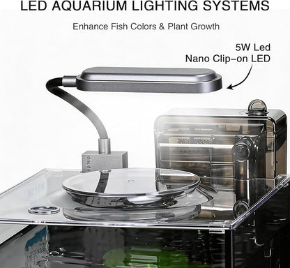 2.2 Gallon Betta Fish Tank, Small Aquarium Kit,Glass Small Fish Tank,Betta Fish Tank with a lid and Light and Filter, Small Transparent Glass Fish Tank with Light and Filter(Black Glass Background)