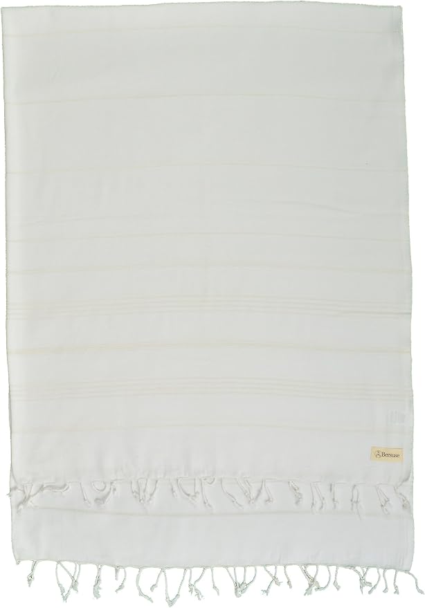Bersuse Towels Anatolia XL Beach Blanket Throw Blanket Turkish Towel 100% Cotton Extra-Large Quick-Dry Lightweight Premium Peshtemal Towel - 61x82 Inches, White