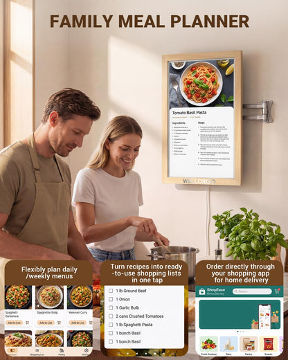 WELLORGO Digital Calendar 2026, 15.6-inch Electronic Calendar for Wall, Touch Screen Smart Digital Planner with Kids' Chores Chart/Meal Plan/Streaming Services/Photo Display, Remote Control Supported