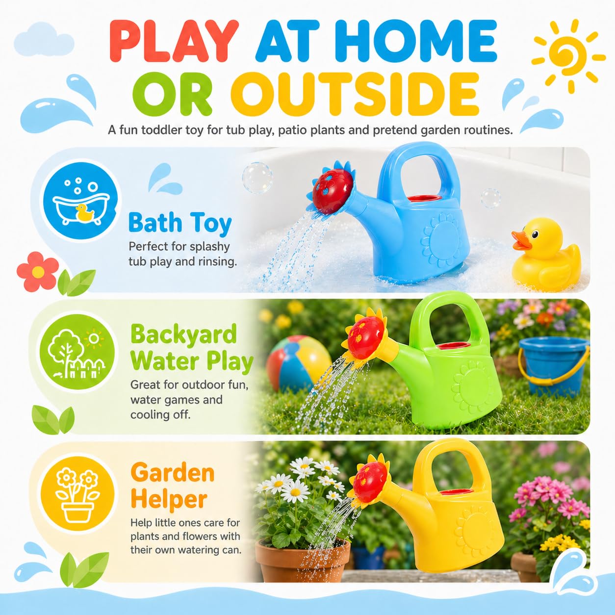 STOBOK 3Pcs Kids Watering Can, Chicken Watering Cans Bath Toy Kids Gardening Outdoor Toys Water Play Set for Toddlers (Random Color)